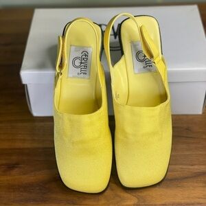 Cervelle Yellow Lemon Wedge Slingback Square Toe 8 NEW